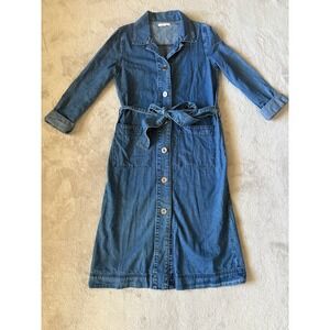 Le Lis‎ Denim Dress Button Front Midi with Belt Pockets Casual Size S